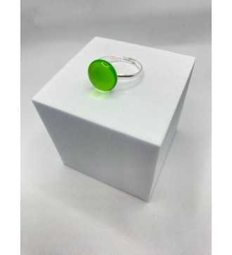 Nature – Bague ajustable en verre vert et acier inoxydable argent