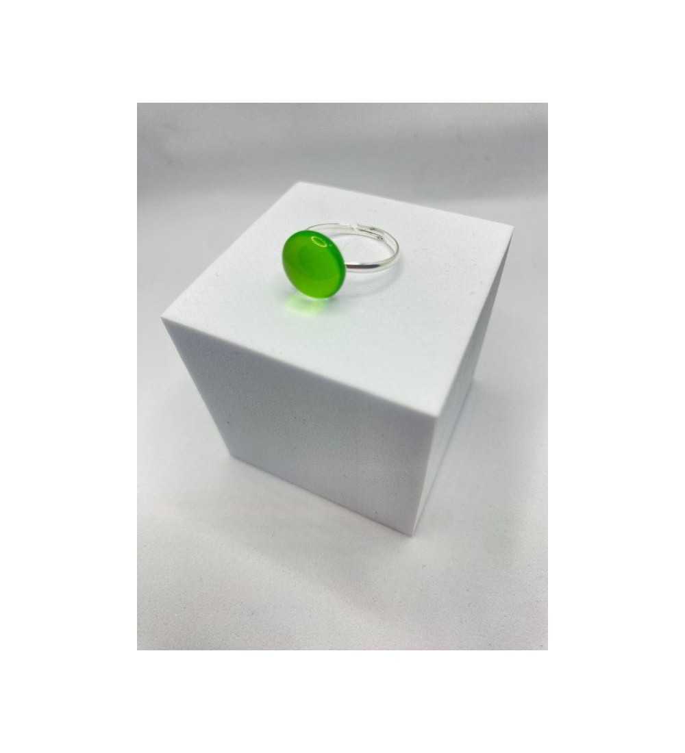 Nature – Bague ajustable en verre vert et acier inoxydable argent