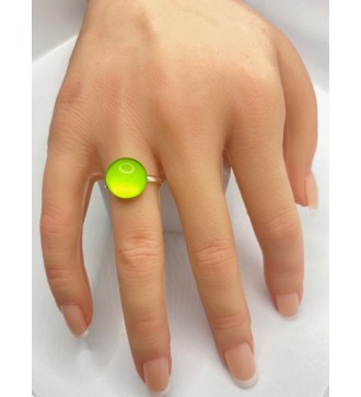 Bague ajustable en acier inoxydable argenté et verre vert