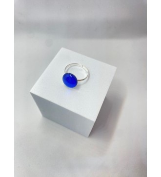 bague ajustable en acier inoxydable argenté et verre océan bleu