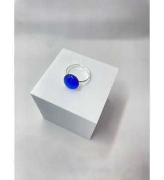 bague ajustable en acier inoxydable argenté et verre océan bleu