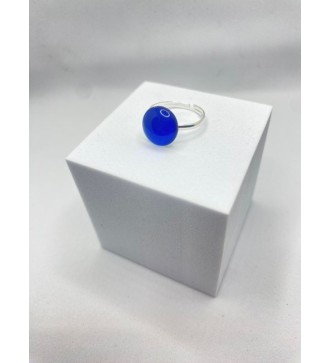bague ajustable en acier inoxydable argenté et verre océan bleu