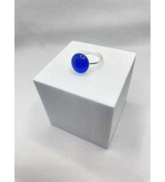 bague ajustable en acier inoxydable argenté et verre océan bleu