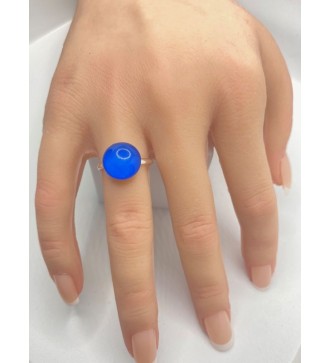 bague ajustable en acier inoxydable argenté et verre océan bleu