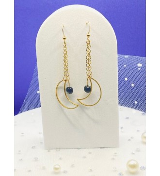 Boucles d'oreilles en chaîne pendantes Lune de Nuit