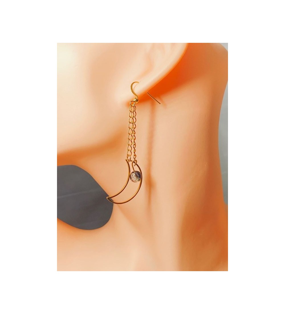Boucles d'oreilles en chaîne pendantes Lune de Nuit