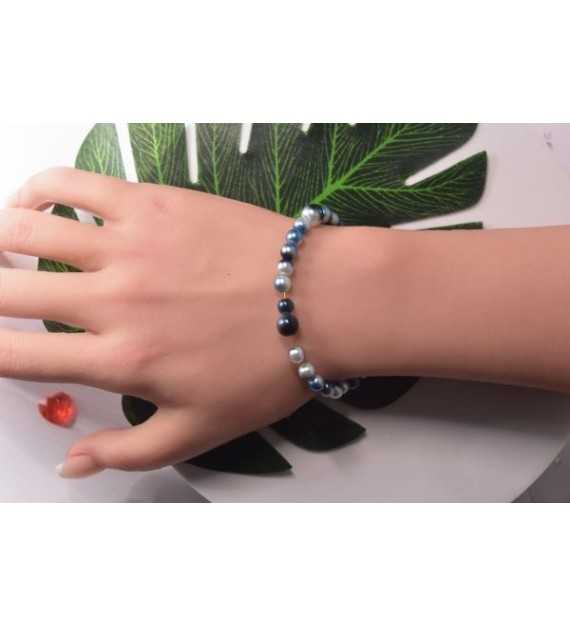 Bracelet Vagues de Bleu en perles bleu tacheté de blanc élégant
