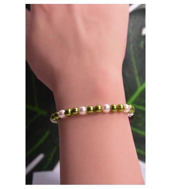 Energie Verte - Bracelet rose pâle et perles vertes olives