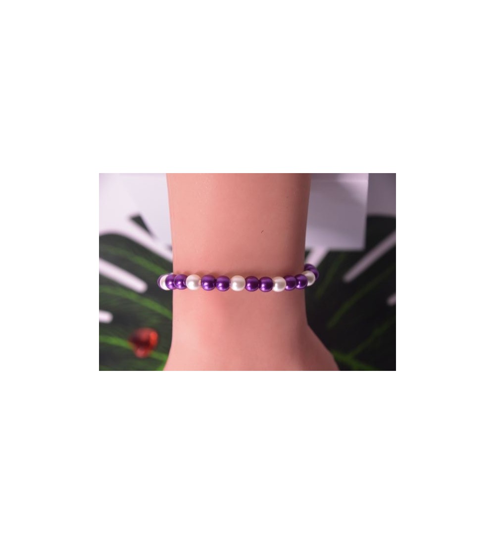 Bracelet en perles violettes et blanches , élégant et chic