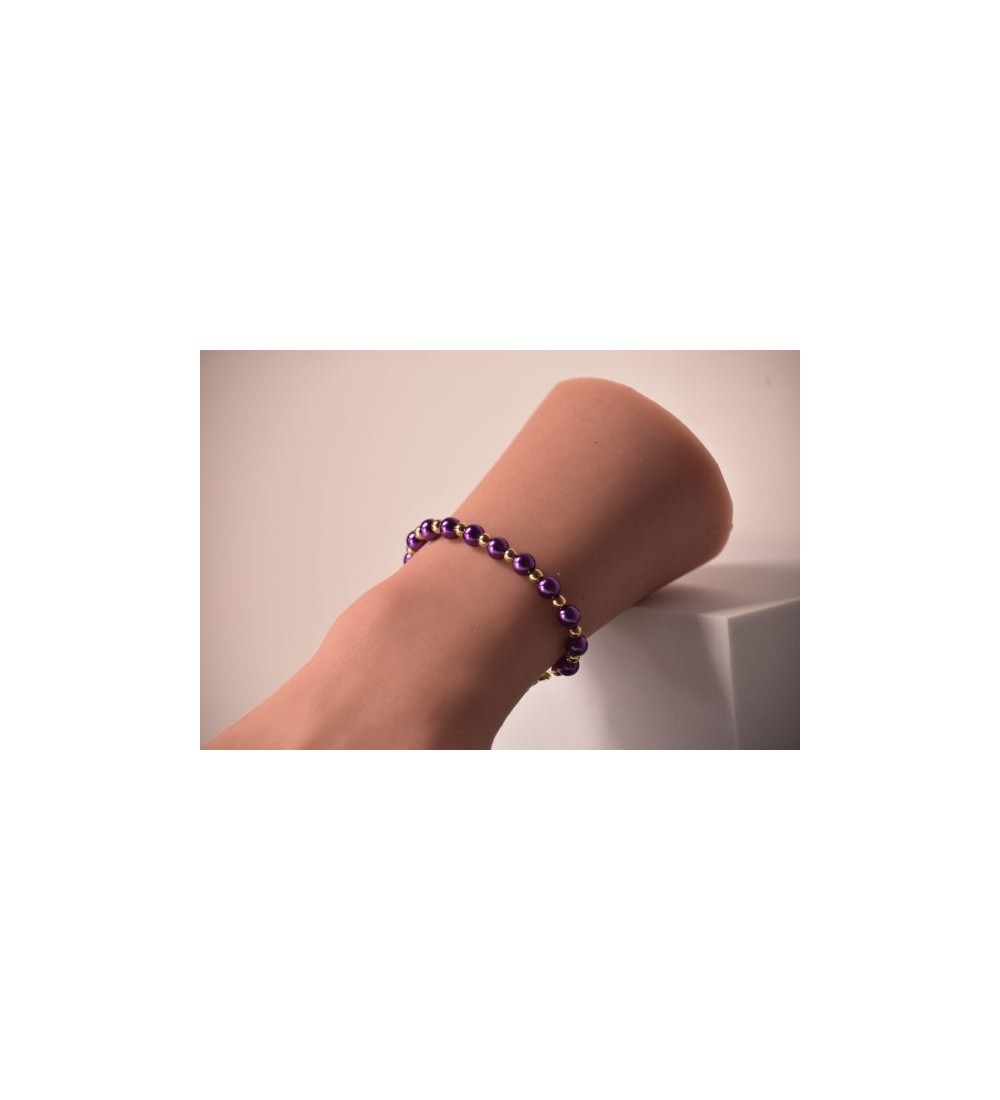 Bracelet en perles violettes et dorées , élégant et tendance