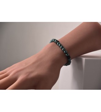 Bracelet en perles vert sapin et rondelles noires élégantes