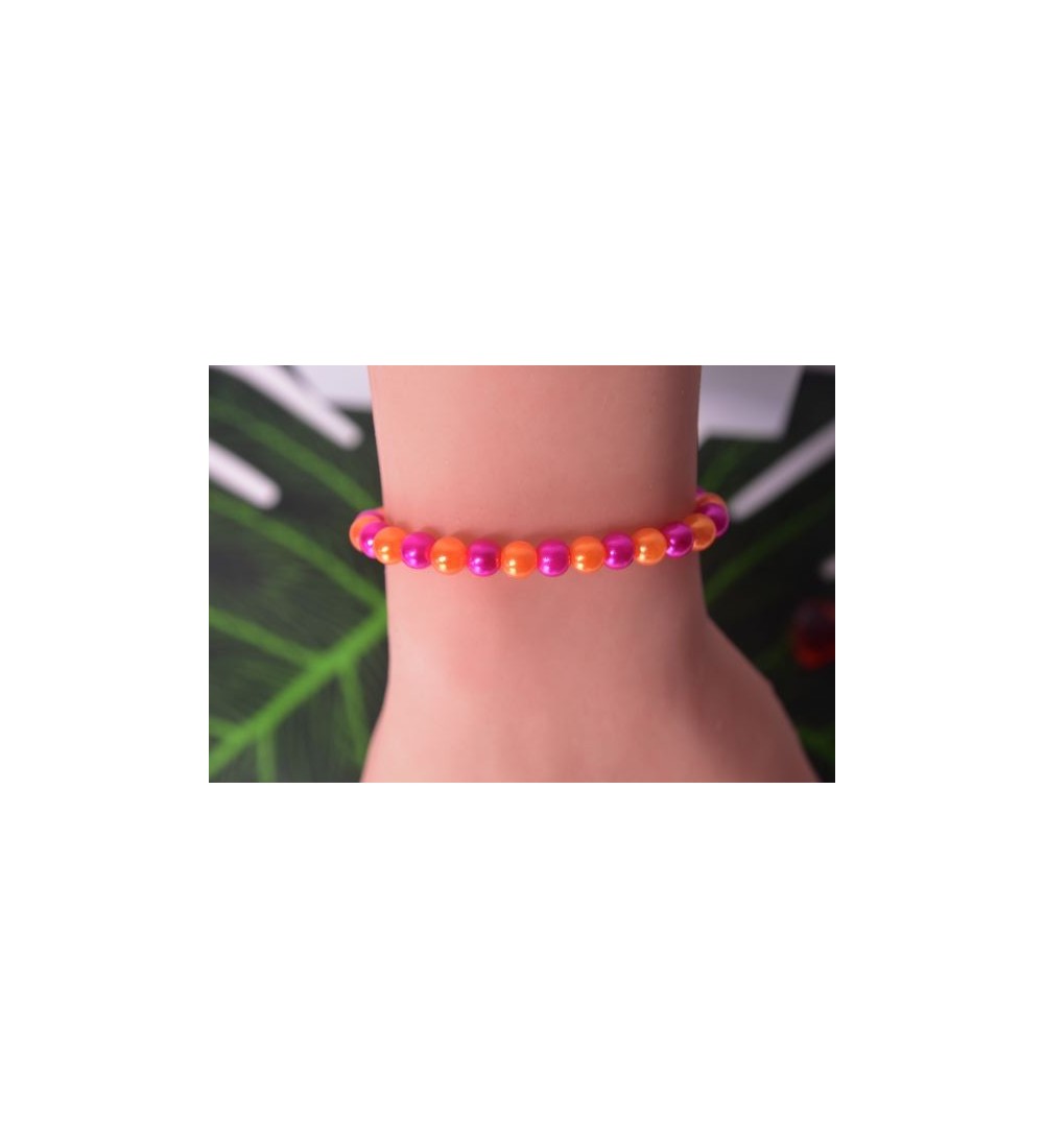 Bracelet en perles orange et rose fuchsia tendance