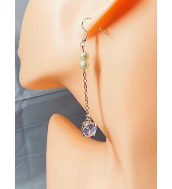 Boucles d’oreilles Perle Givrée – Argent 925 et perle givrée blanche AU2bijoux