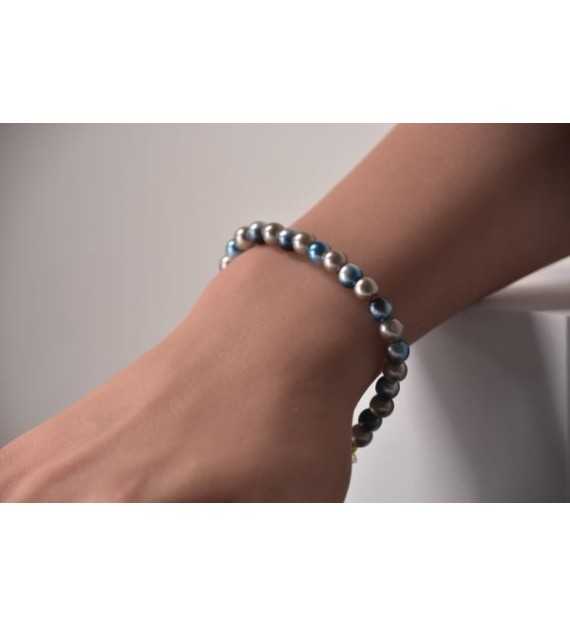 Bracelet Nuance de Bleu en perles bleutées et blanches chic