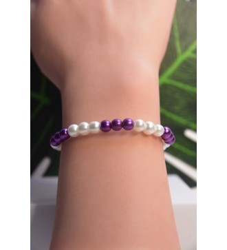 Bracelet en perles violettes et blanches , élégante