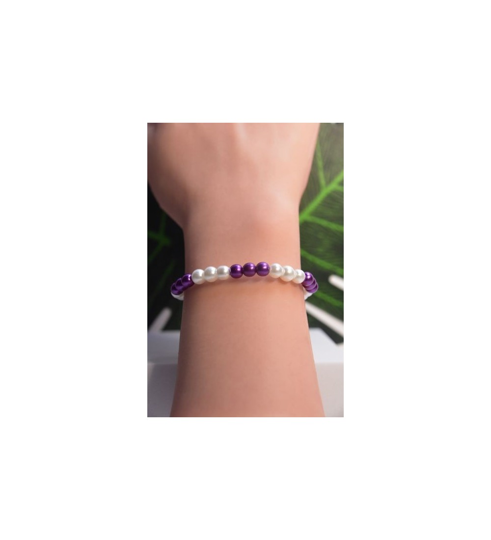 Bracelet en perles violettes et blanches , élégante