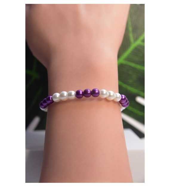 Bracelet Perle Enchanteur en perles violettes et blanches chic