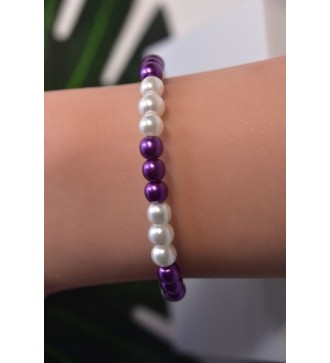 Bracelet en perles violettes et blanches , élégante