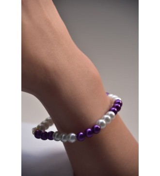 Bracelet en perles violettes et blanches , élégante