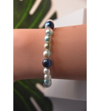 Bracelet en perles bleu marine et blanches élégant