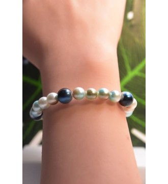Bracelet en perles bleu marine et blanches élégant