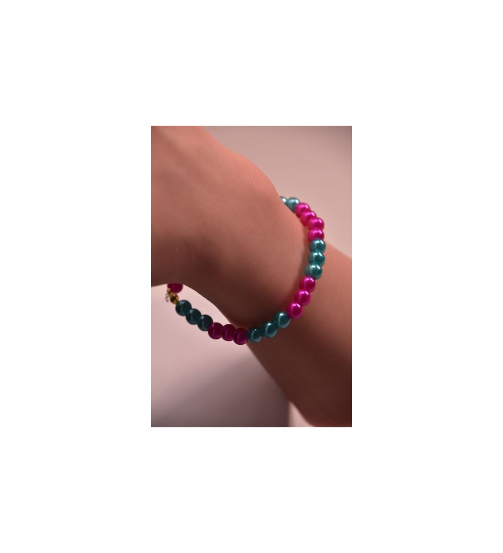 Bracelet en perle fuchsia et bleu azur élégant et unique