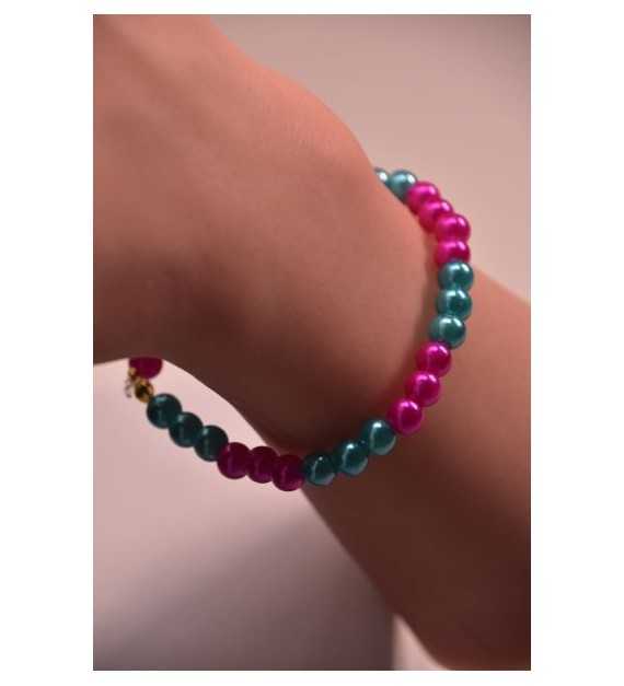 Bracelet Avec perles Bleu azur et Fuchsia
