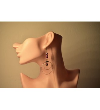 Boucles d'oreilles créoles argent , perles rose violet élégante