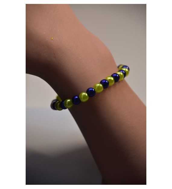 Bracelet Perle de Vitalité en bleu nuit et jaune citron chic