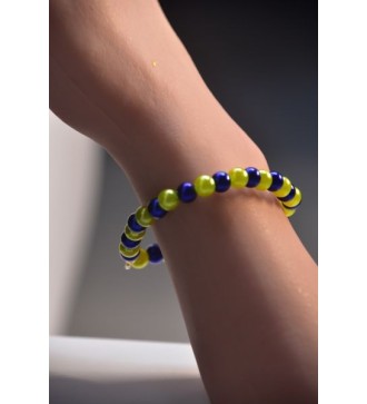 Bracelet en perles bleu nuit et jaune citron élégant