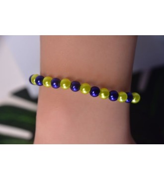 Bracelet en perles bleu nuit et jaune citron élégant