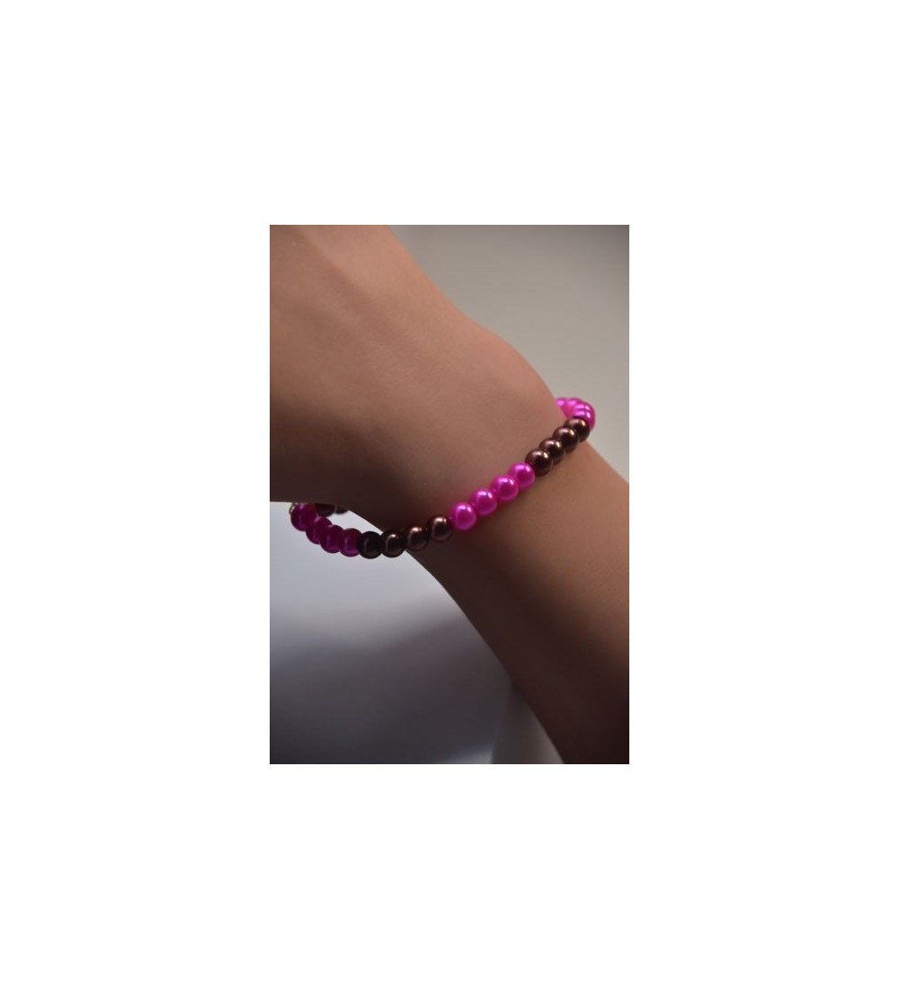 Bracelet en perles fuchsia et marron , élégant et confortable
