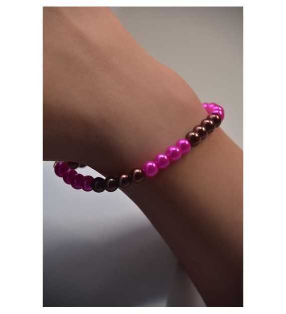 Bracelet Douceur Chocolaté en perles fuchsia et marron chic