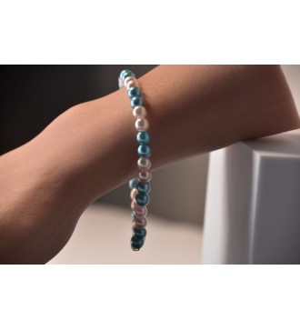 Bracelet en perles rose pâle et bleu clair , chic et confortable