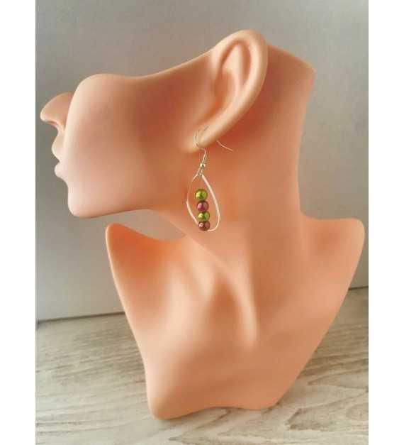 Perles de Feuilles –Boucles d’oreilles pendantes acier inoxydable
