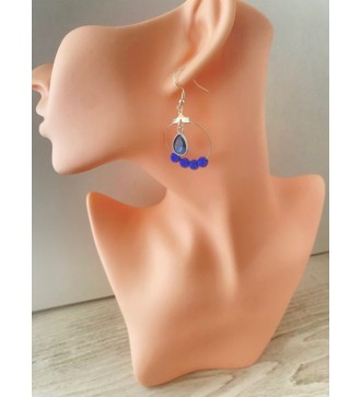 Boucles d'oreilles créoles argent avec perles bleu profond