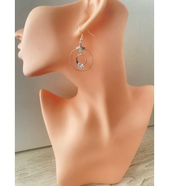 Boucles d'oreilles créoles argent avec pendentif effet diamant