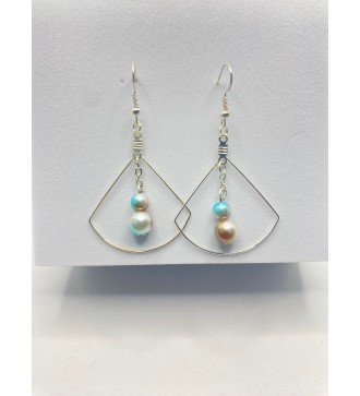 Boucles d'oreilles pendantes en balance - Argent et bleu