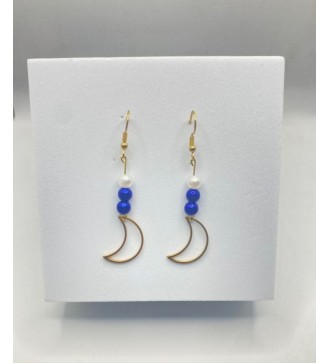 Boucles d'oreilles pendantes or avec perles et lune doré