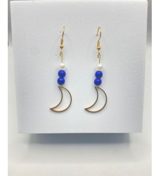 Boucles d'oreilles pendantes or avec perles et lune doré