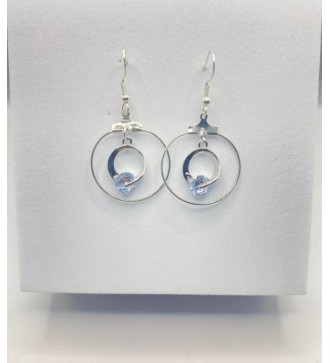 Boucles d'oreilles créoles argent avec pendentif effet diamant