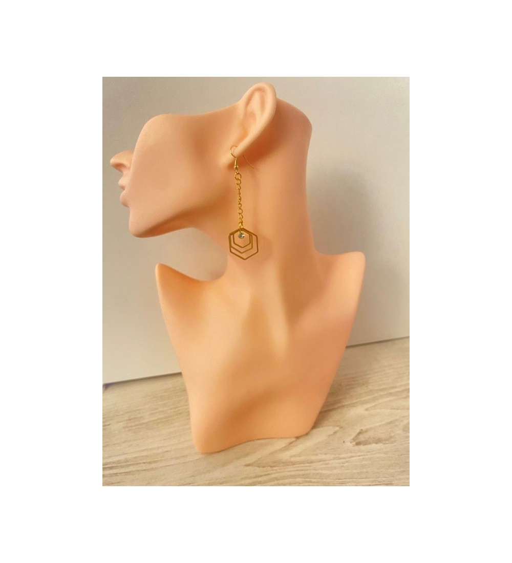 Boucles d'oreilles pendantes géométriques acier doré