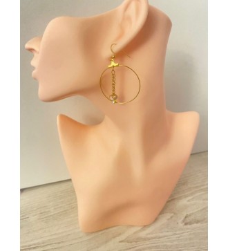 Boucles d'oreilles créoles or avec cœur rose et strass
