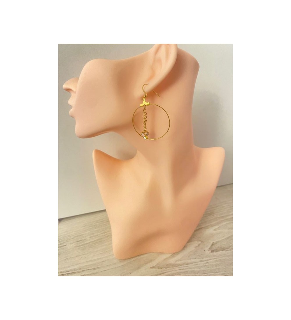 Boucles d'oreilles créoles or avec cœur rose et strass
