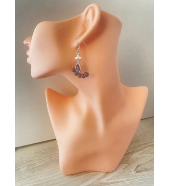 Boucles d'oreilles créoles argentées avec pierre noires