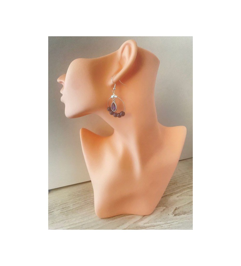 Boucles d'oreilles créoles argentées avec pierre noires