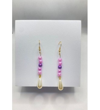 Boucles d'oreilles pendantes dorées avec perles violettes