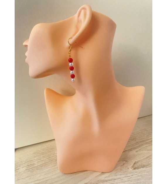 Harmonie Rouge et Blanche –Boucles pendantes acier inoxydable