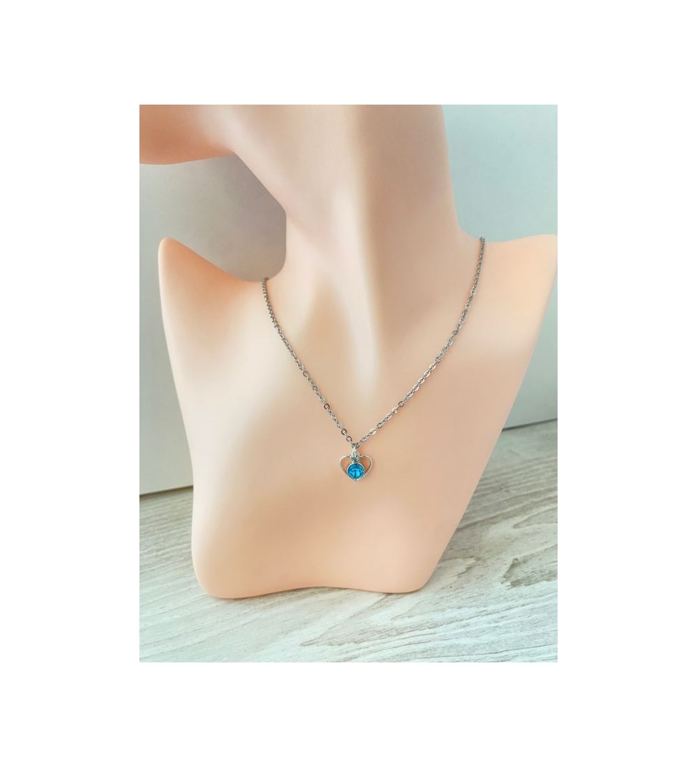 Collier argenté coeur avec pierre turquoise - Elégance unique !