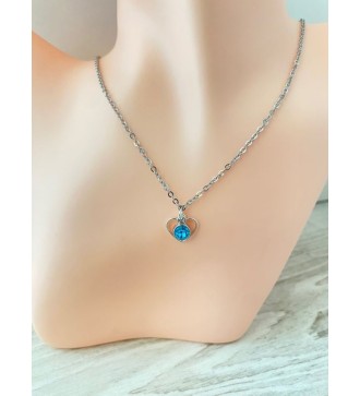 Collier argenté coeur avec pierre turquoise - Elégance unique !
